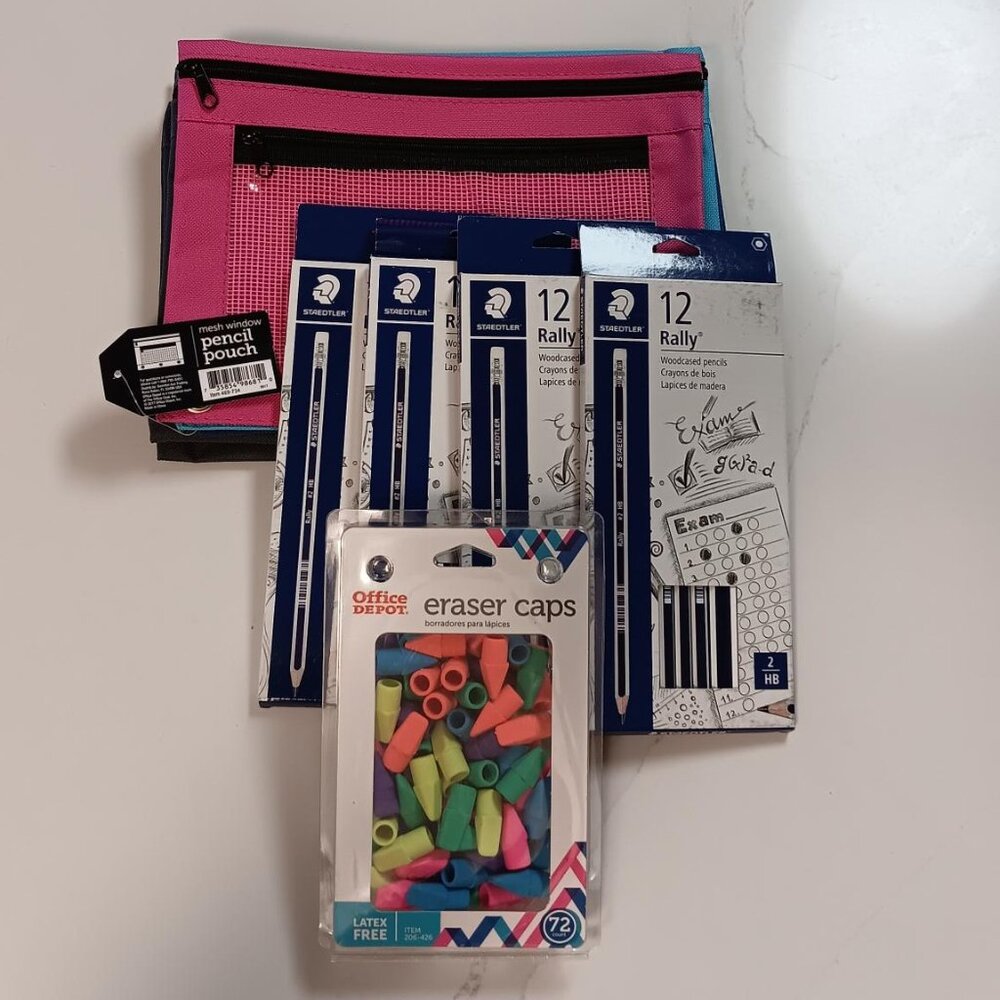 SCHOOL Supplies RALLY premium Pencils, Pouches and Erasers NWOT